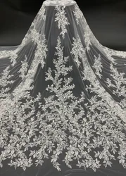 Off White Wedding Dress Lace Fabric High Quality Beaded Lace 2023 Sequenced Lace Fabric Embroidered Flower Lace