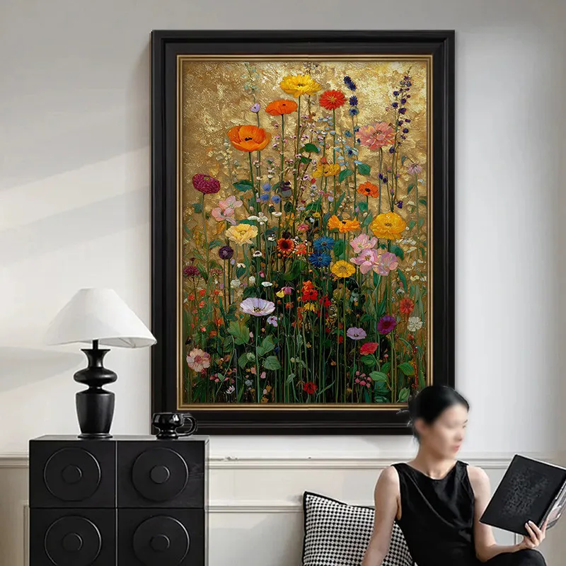 CX French retro pure hand-painted oil painting gold foil living room decorative painting antique entrance hanging painting