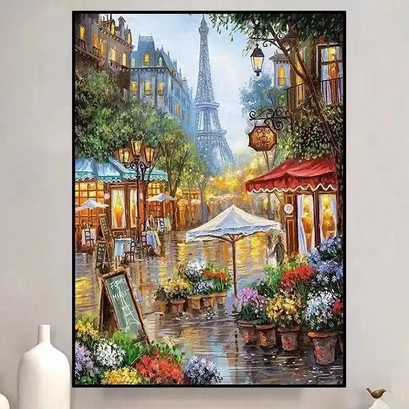 

9ct 75X100cm The streets of Paris Pre-Printed Cross Stitch DIY Embroidery Set Handmade Handicraft Floss Needle Crafts