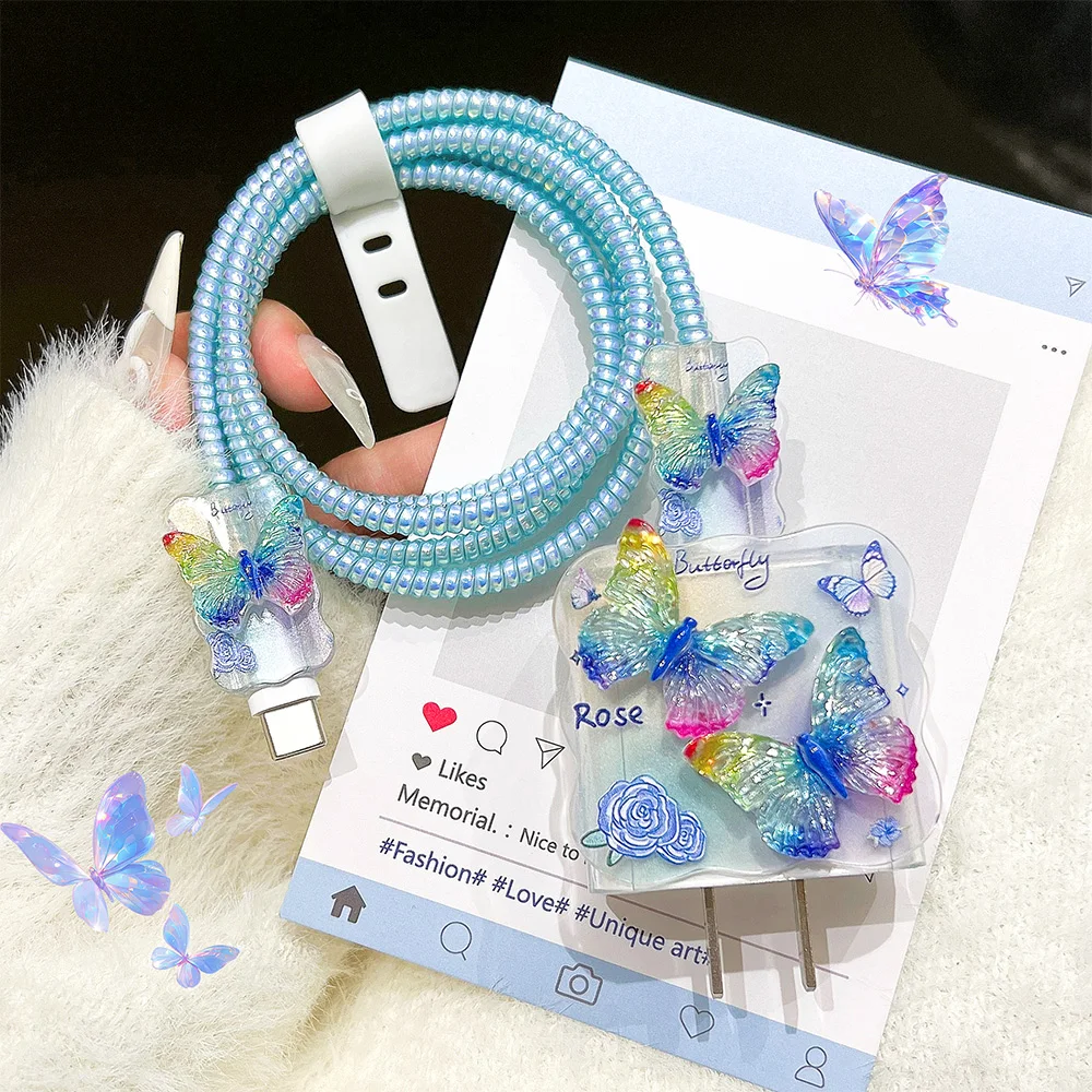 3D Cute Butterfly 18W 20W Charger Silicone Sleeve For iPhone 17 Pro Max 16 15 Plus Charging Cable Protector Case Cover New
