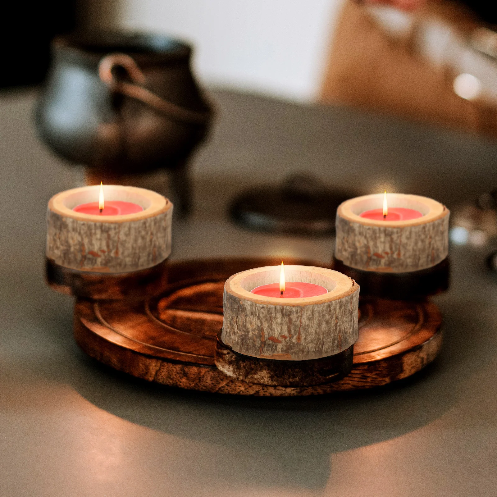 

12Pcs Wooden Candleholder Premium Wood Candlestick Craft Party Bedroom Table Centerpiece Decoration Rustic Holder