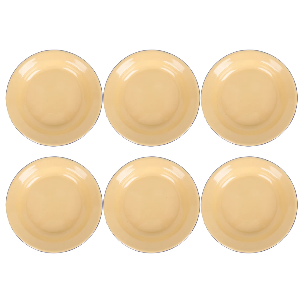 

6 Pcs Enamel Plate Noodle Tray Dishes Camping Plates Outdoor Yellow Pasta Enamelware