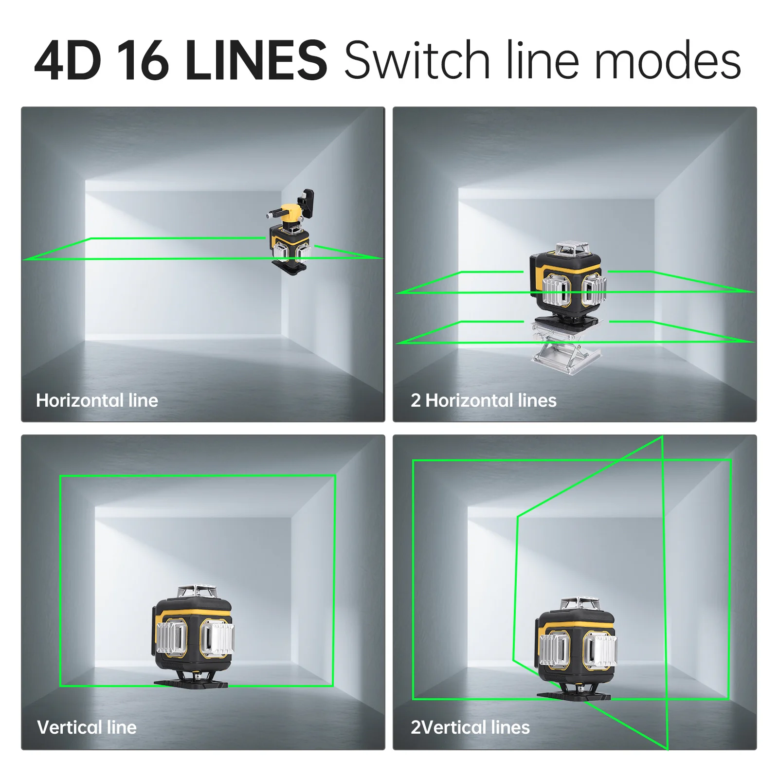 16 خطوط مستوى الليزر 3 ° آلة التسوية الذاتية 4D الخط المتقاطع الأخضر أداة تسوية بطارية الليثيوم القابلة لإعادة الشحن #4