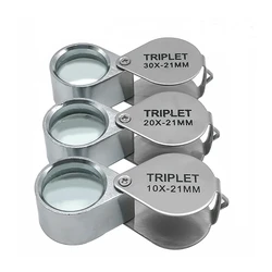 10x 20x 30X 21mm High Magnification Metal Folding Glass Lens Small Portable Jewelry Identification Magnifying Glass