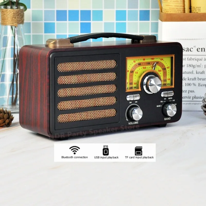 Multi-Functional High-Quality FM AM SW 3 Band Detachable Battery Rotating Volume Control USB TF Card AUX Outdoor Vintage Radio