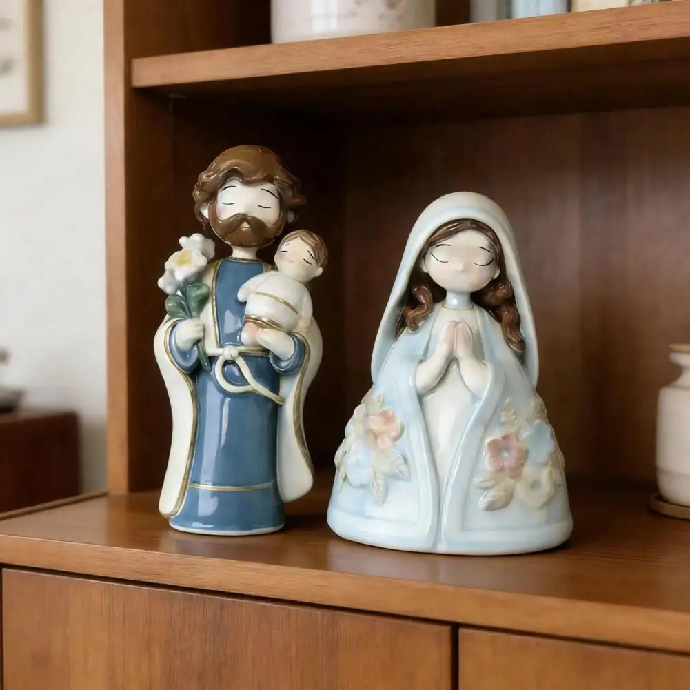 Holy Family Statue St.Joseph with Youth Jesus Virgin Mary Resin Figurine Indoor Nativity Scene Tabletop Decoration Gift