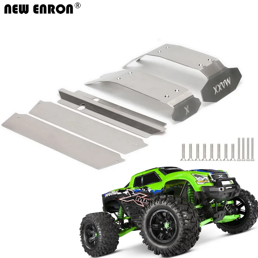 ENRON-Conjunto de protección de placa de deslizamiento de armadura de chasis de acero inoxidable 7744 delantero y trasero para coche RC 1/5, Traxxas x-maxx 6S 8S 77086-4, nuevo