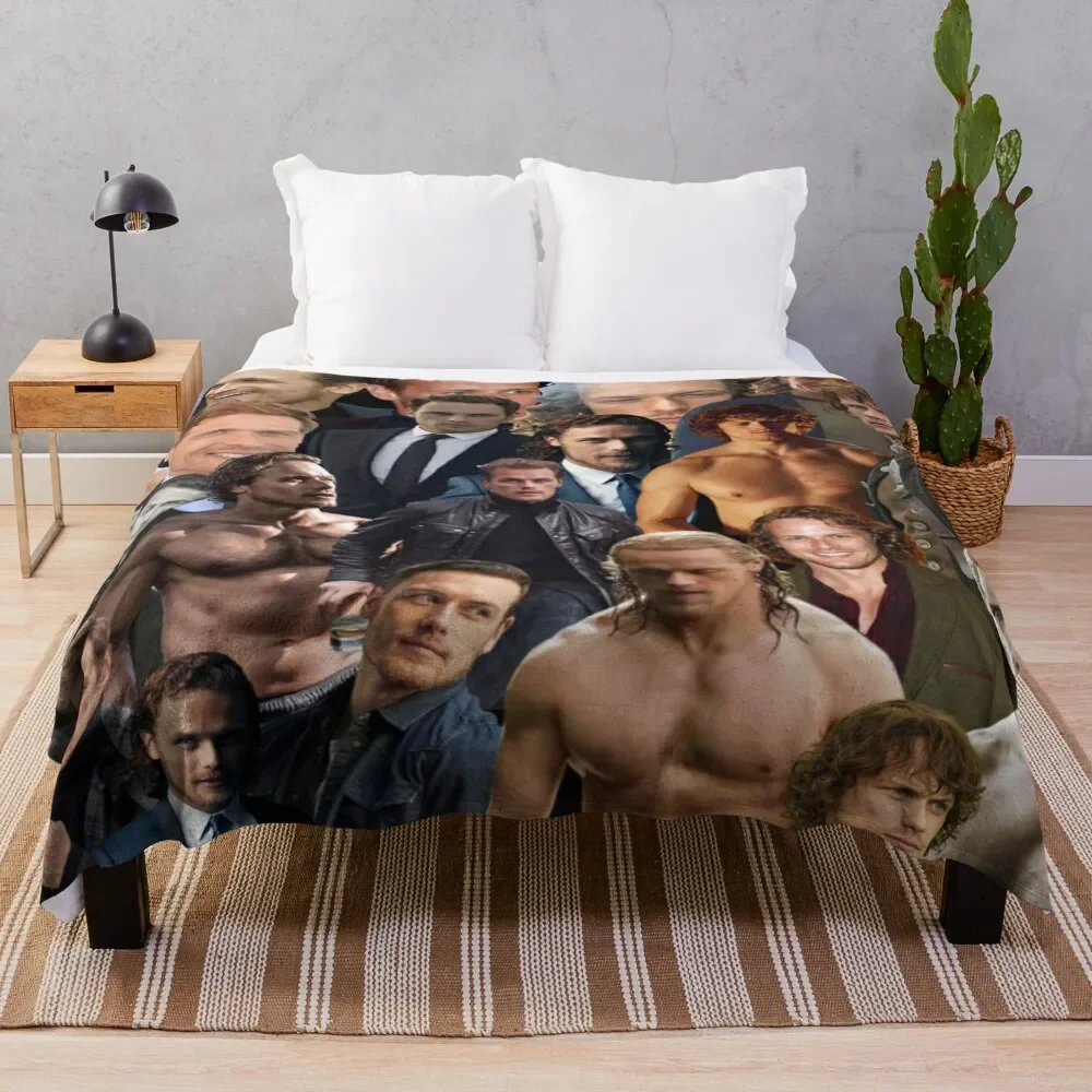 sam heughan collage Throw Blanket Fluffy Shaggy Personalized Gift Soft Plush Plaid Blankets