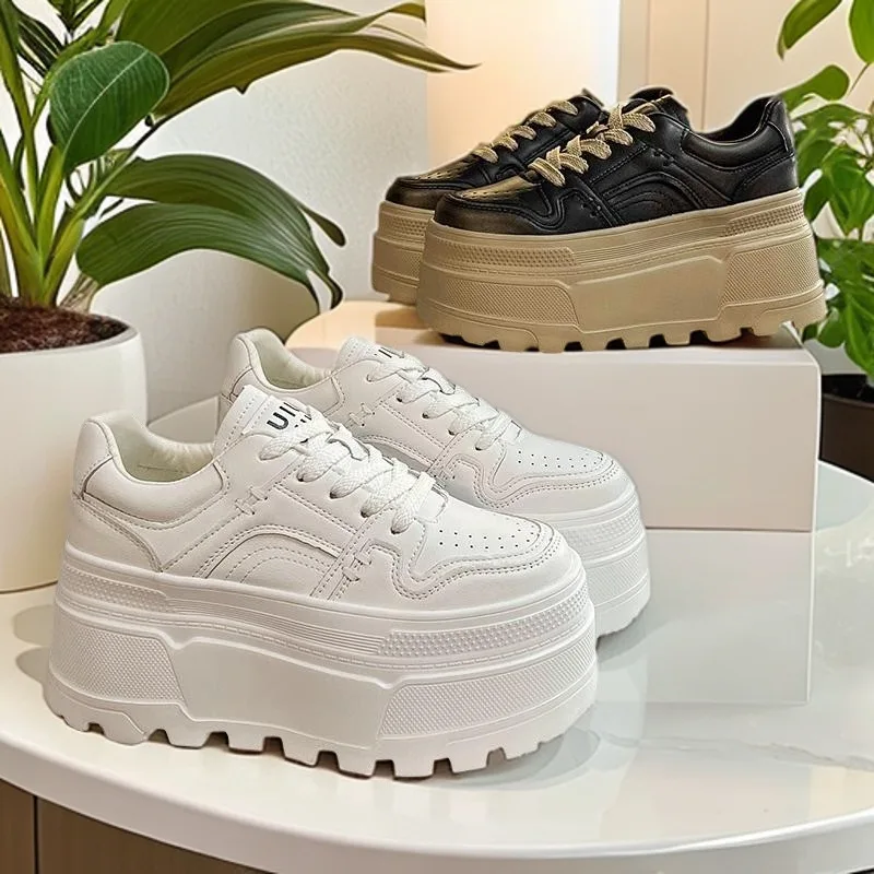 Damskie sneakersy podwyższające, białe buty na platformie dla kobiet, nowe buty codzienne z miękką podeszwą, buty typu board shoe, zapatos de mujer 2025