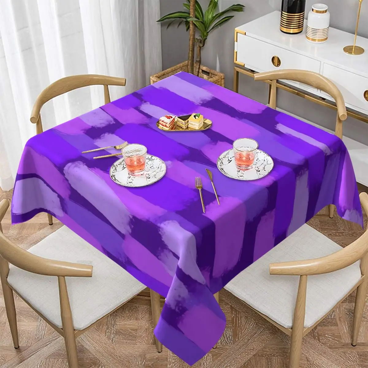 Purple Paint Brush Tablecloth Abstract Art Table Cloth For Banquet Christmas Party Table Cover Polyester Table Decoration