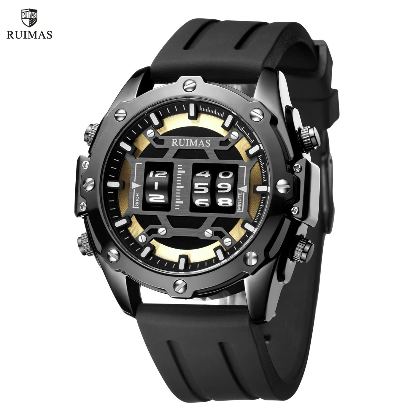 

RUIMAS Mens Watches Roller Pointer Sports Quartz WristWatch Fashion Luxury Silicone Strap Waterproof Relogio Masculino