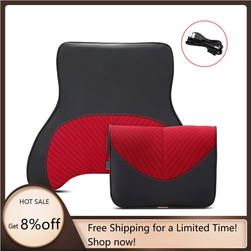 Luxury Waterproof Car Headrest Lumbar Support Cooling Heated Ventilation Massage PVC Leather Quilted Mesh for Electric Vehicle