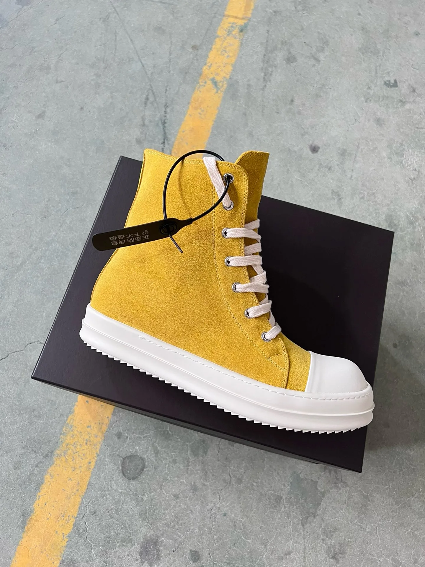 Ricks Genious Golden Suede Leather High Top Owens Quality Men Shoe Women Sneaker Casual Lace Up Owens Design boots & Shoes