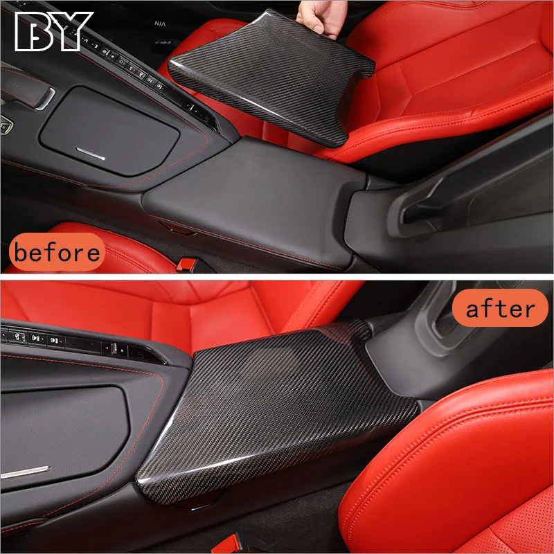 For Chevrolet Corvette C8 2020-2023 Real Carbon Fiber Car Center Console Armrest Box Protection Cover Decoration Car Accessories