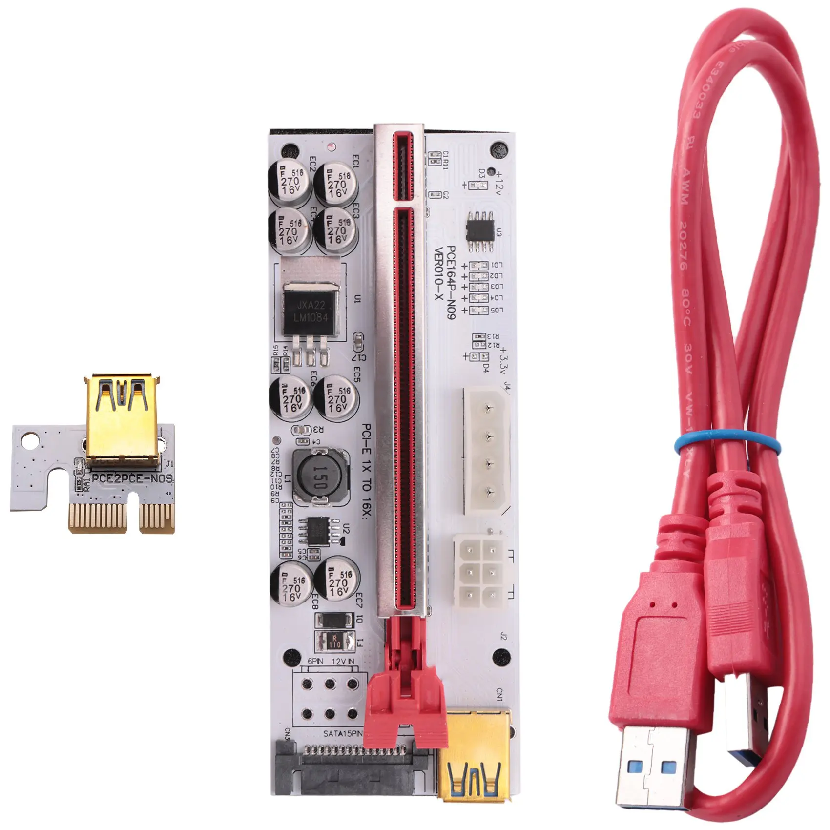 

6 упаковок VER010-X Riser Card для майнинга, карта адаптера PCI-E 1X–16X, интерфейс 6PIN / 4PIN / SATA, для биткойнов, для майнинга ETH