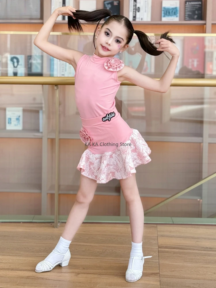 Rumba Tango Latin Dance Dress Girls Latin Dance Costume Child Ballroom Dance Competition Dresses Girls Kids Latin Practice Dress