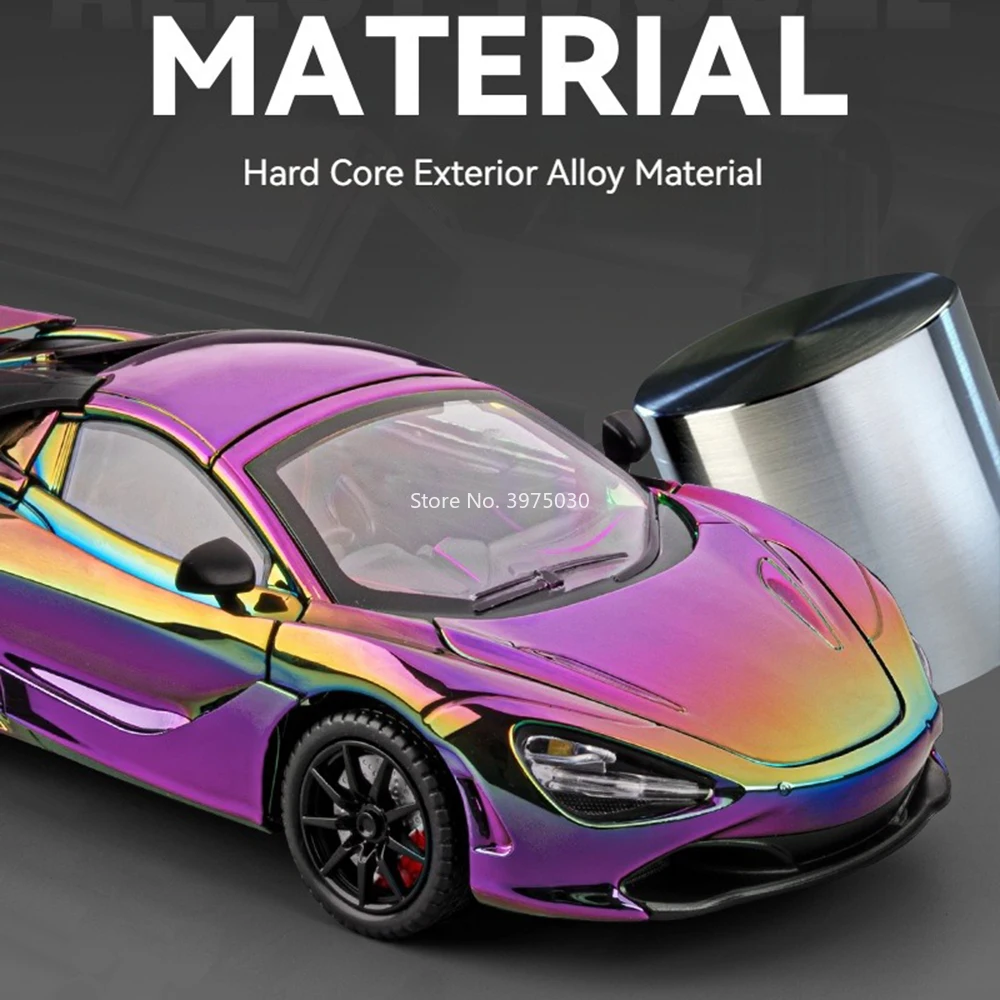 1:24 alliage moulé sous pression 720S voitures jouet modèle avec musique légère Miniature voiture de sport roue retirer véhicule pour enfants cadeaux de Festival