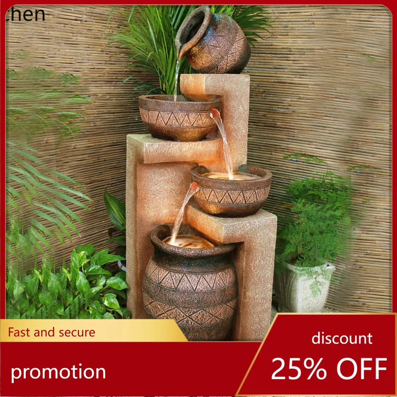 

CZ Indoor Fountain Water Flow Decoration Creative Balcony Courtyard Rockery Feng Shui Wheel Living Room Ornament