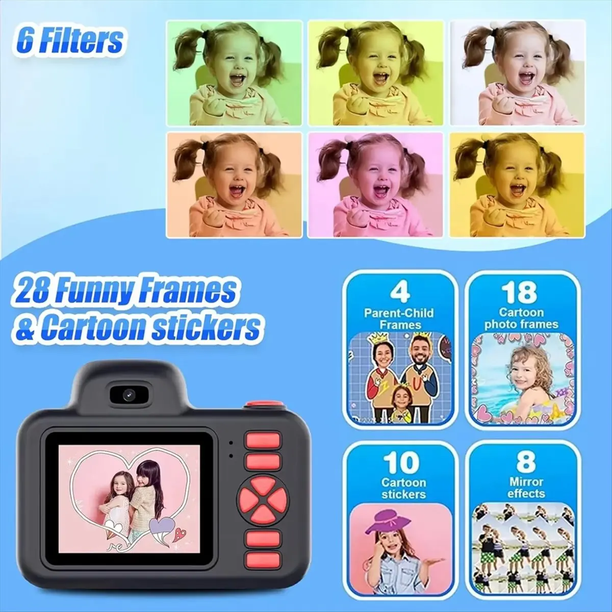 DTD271~1080P Digital Camera with Flash Photo Video Camera 2.0 Inch Screen Digital Zoom Camera for Child Pink