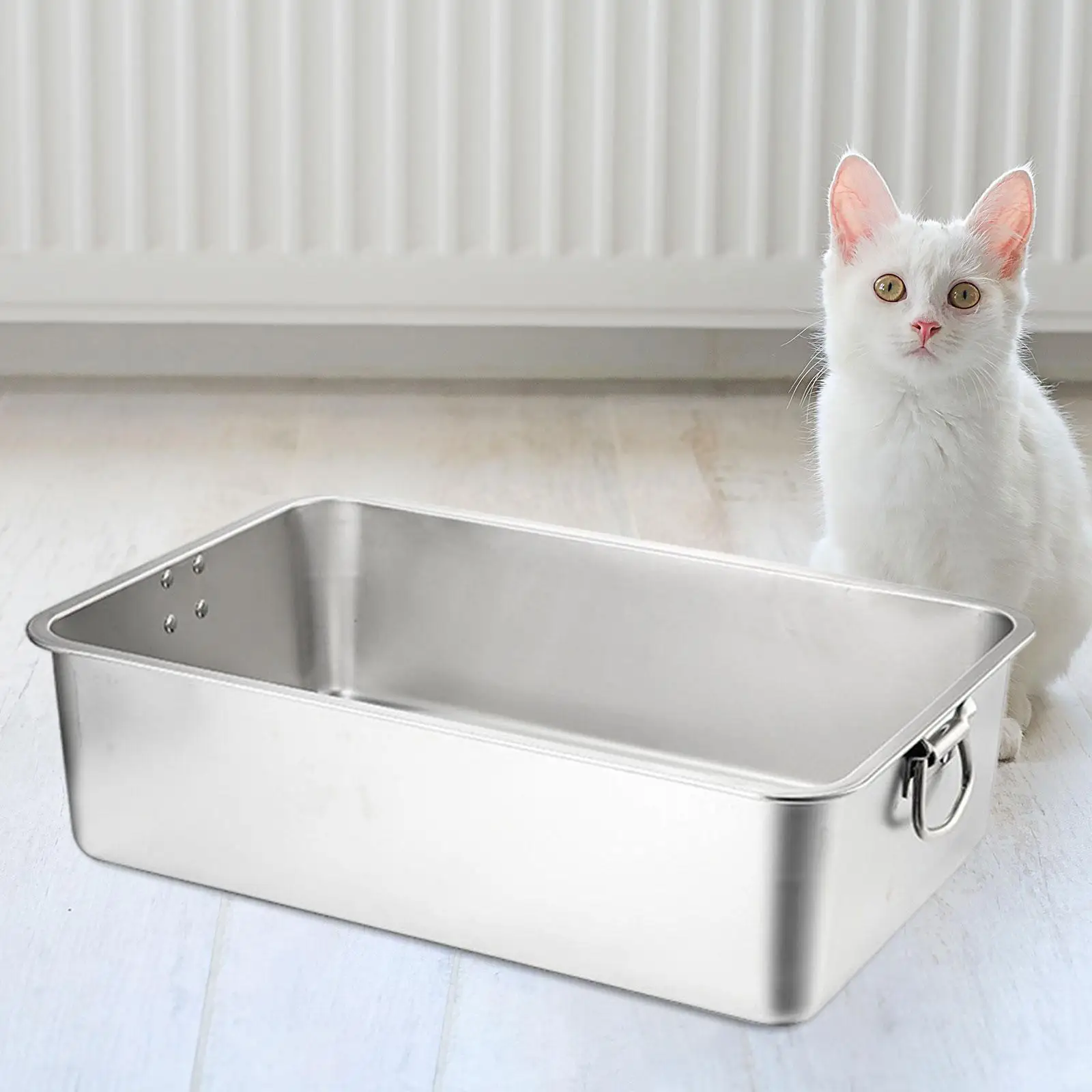 

Stainless Steel Litter Box High Sided Litter Pan Cat Litter Container Kitten