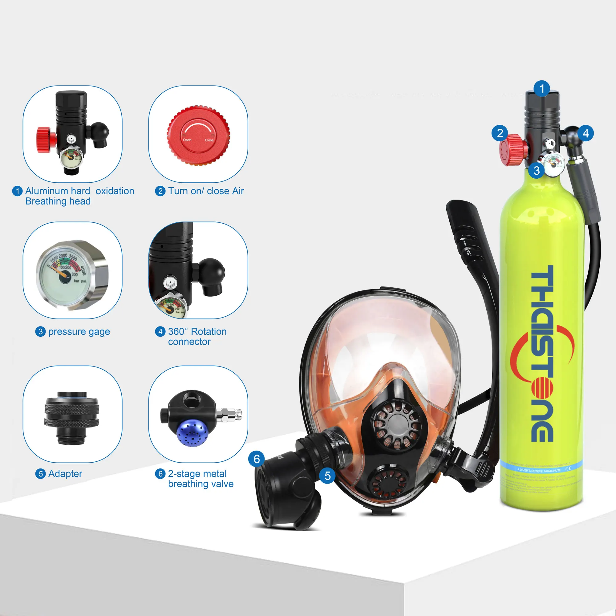 التايلاندية 1L معدات غطس الغوص الأكسجين اسطوانة خزان الغوص تحت الماء التنفس خزان الهواء قناع الغطس