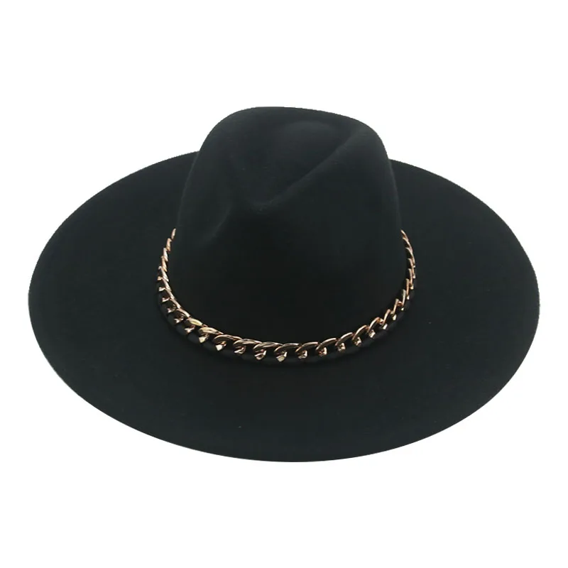 

Fedora Hat Hats for Women Big Brim 9.5cm Chain Luxury Formal Men Women Panama Solid Band Women's Hat Sombreros De Mujer шапка