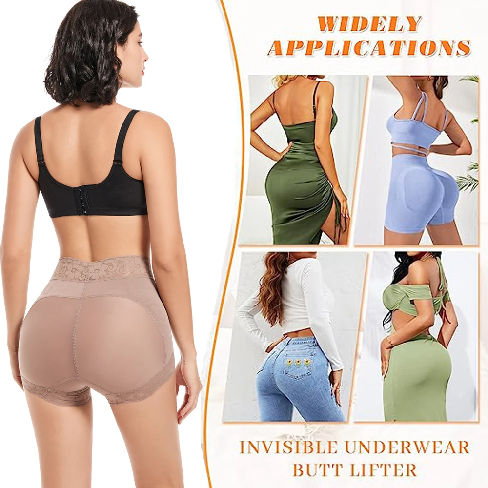 Roupa íntima para reduzir e moldar para mulheres, shapewear da cintura média, levantador de bumbum, calcinha antiderrapante com renda, shapers