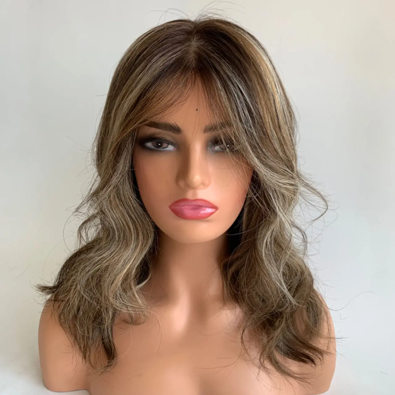 Silk Base Medical Wig Silicone Cap Glueless Wig Brown Highlight Color  Replacement European Human Hair For Alopecia Or Cancer