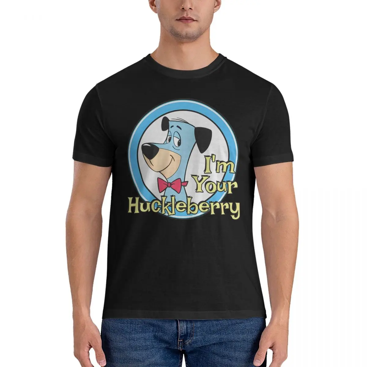 Cartoon T Shirts Men 100% Cotton Novelty T-Shirt O Neck H-Huckleberry Hound Show Tee Shirt Short Sleeve Tops Summer