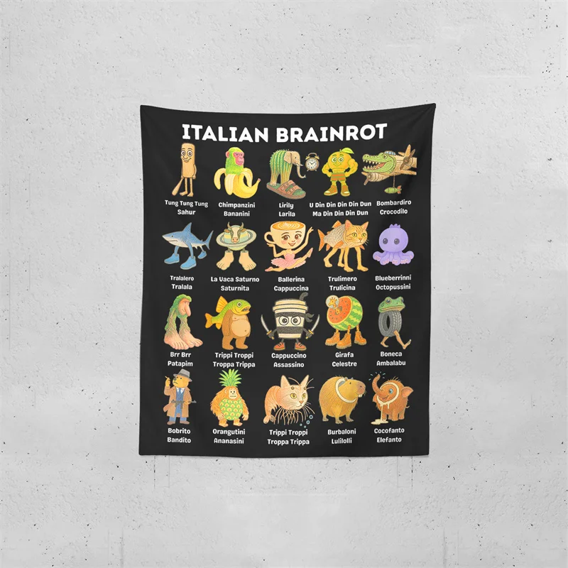Aertemisi Italian Brainrot Character Tralalero Tralala Tapestry Wall Hanging Art for Bedroom Living Room Decor Party Backdrop