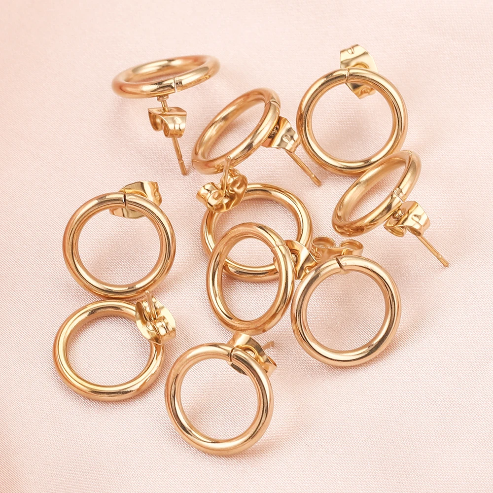 

10pcs 14mm Gold-Plate Stainless Steel Earrings Findings DIY Round Post Connectors for Jewelry Supplies Making Material Wholesale