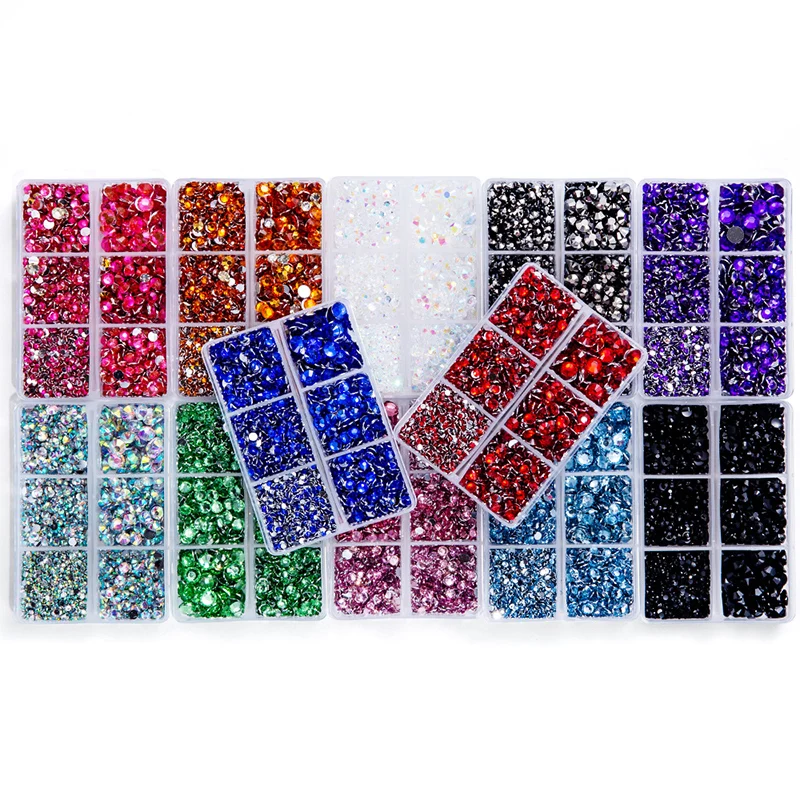2/3/4/5/6mm 4500pcs/Box Resin Rhinestone Crystal Glitters FlatBack Non Hot Fix Resin Rhinestone Set Nail Art Craft Decoration