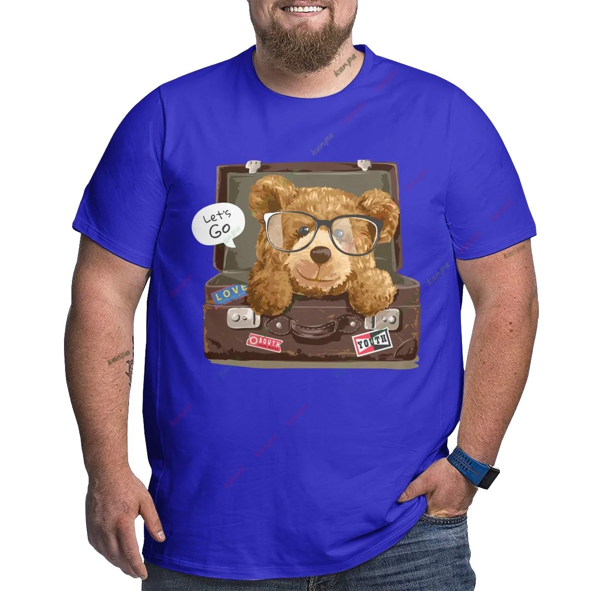 Oversized Men's Cotton T-Shirt 3D Print Bear Wearing Glasses Lying on Suitcase Vintage Retro Graphic Dropped Short Sleeve Sports