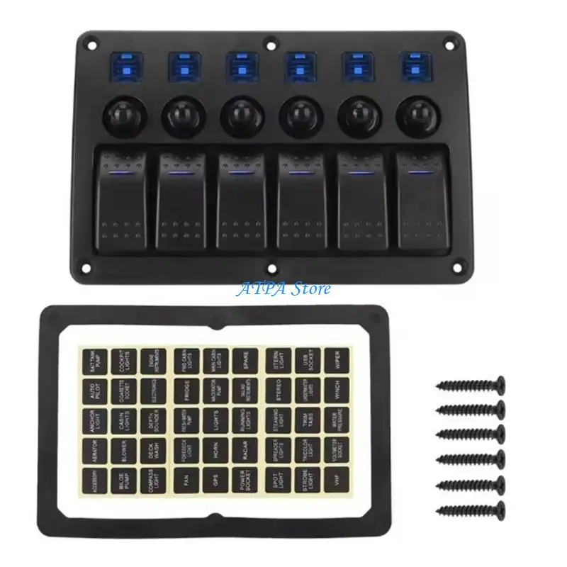 

U13C Waterproof 6 Gang Toggle Switches with Light Sticker Switches Panel