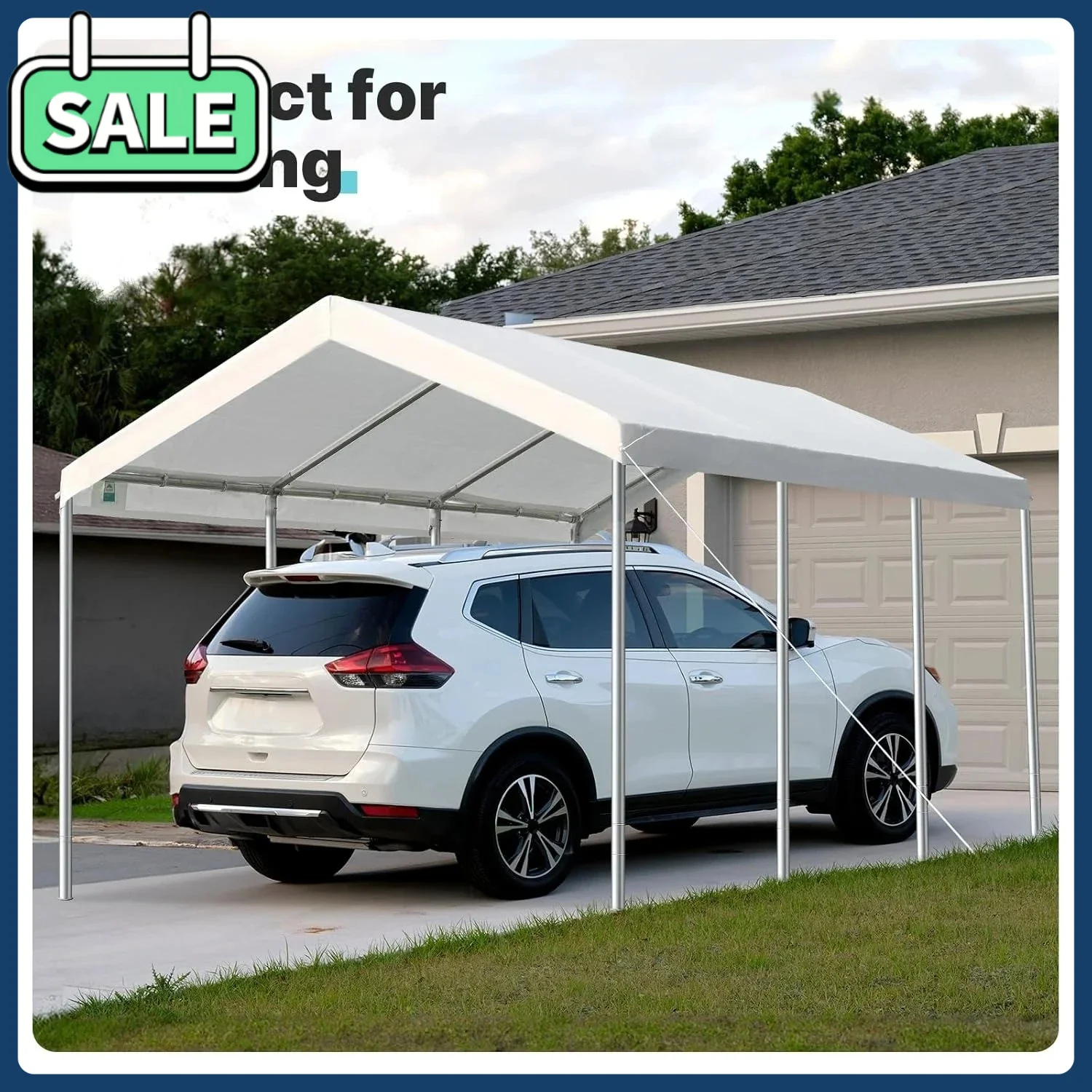 

[Free Shipping!Hot Deal!]Height 9.5-11 ft Portable Shelter10x20 White Heavy Duty Car Canopy Adjustable
