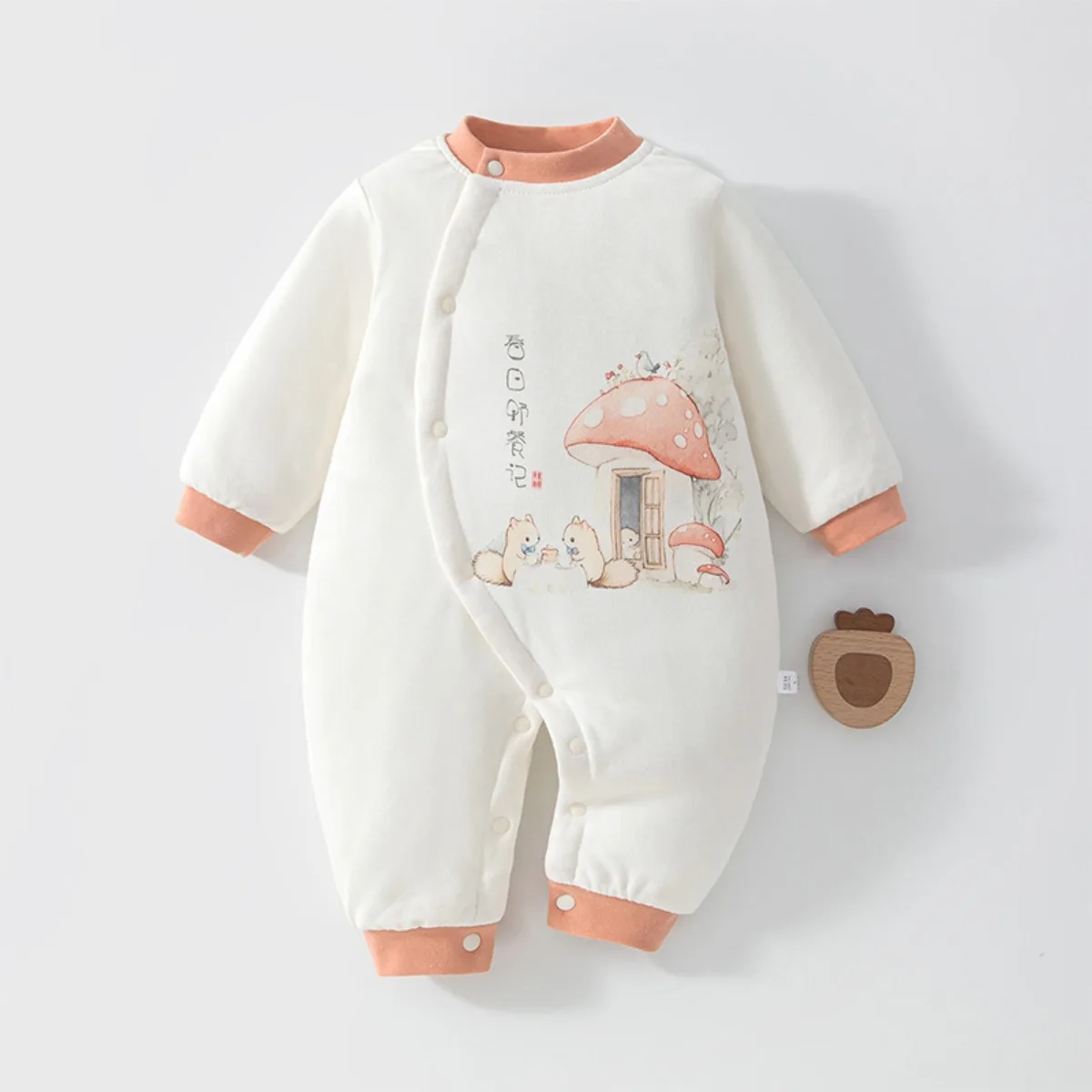 Soft Cotton Baby Romper Quilted Long Sleeve Fornt Snap Onesie Fall Winter Cute Animal Print Infant Thermal Clothes 0-6M Unisex
