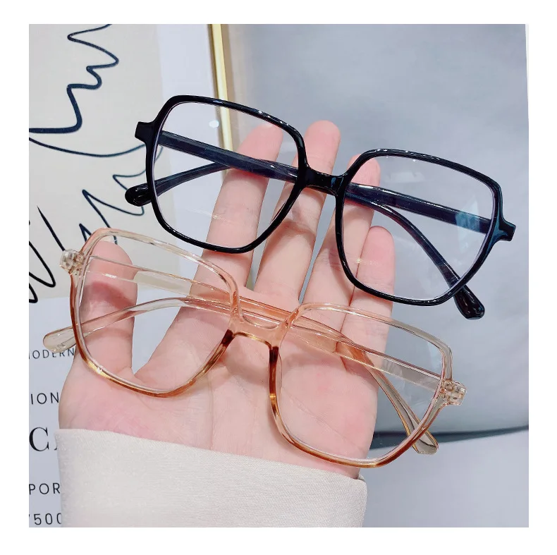 Myopia Glasses Anti-Blue Light Nearsighted Glasses Women New Large Frame Korean Transparent PInk Frame Glasses -0.5 to -6.0