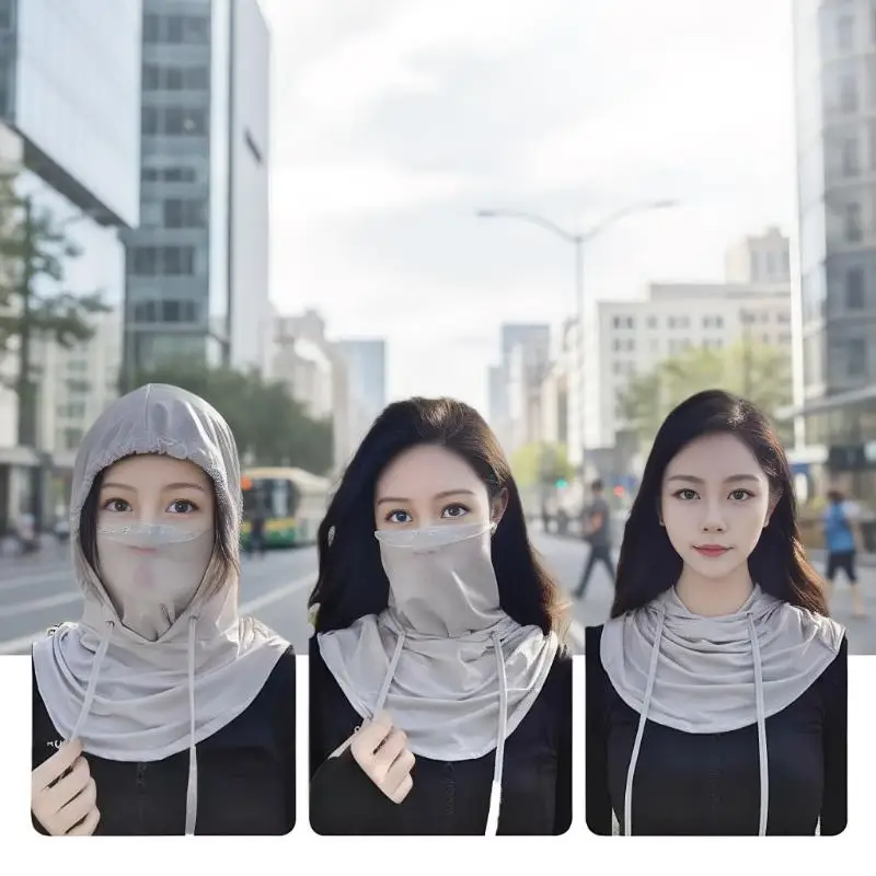 New Breathable Sunscreen Mask With Hat Brim Ice Silk Sun Shade Men Women Cover Full Face Neck Protection For Outdoor Cycling