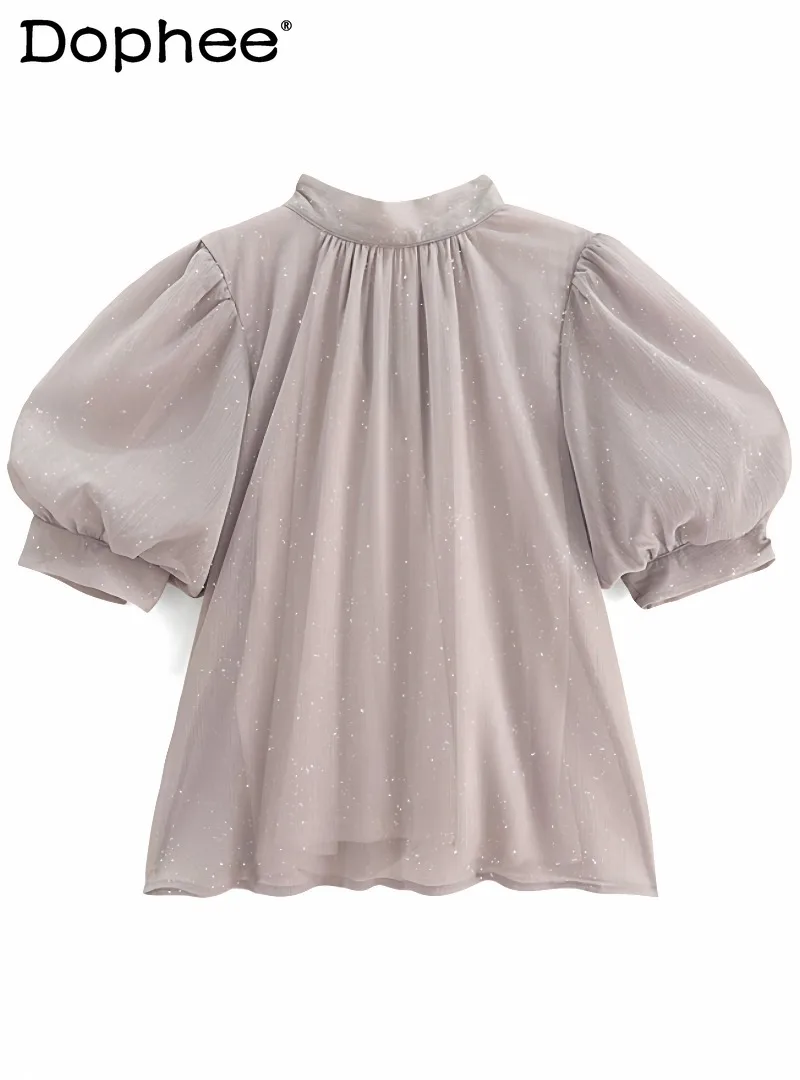 

Japanese Sweet Kawaii Girl Bow Lace-up Top 2026 Summer New Daily Commute Versatile Lantern Sleeve Shirt