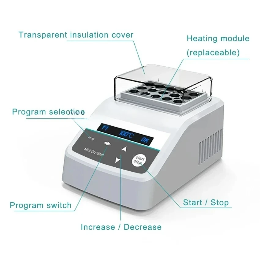 Mini Dry Bath Lab Equipment Digital Display Portable Thermostatic Dry Bath Incubator with Heating Block 0.2/0.5/1.5/2/15/50ml