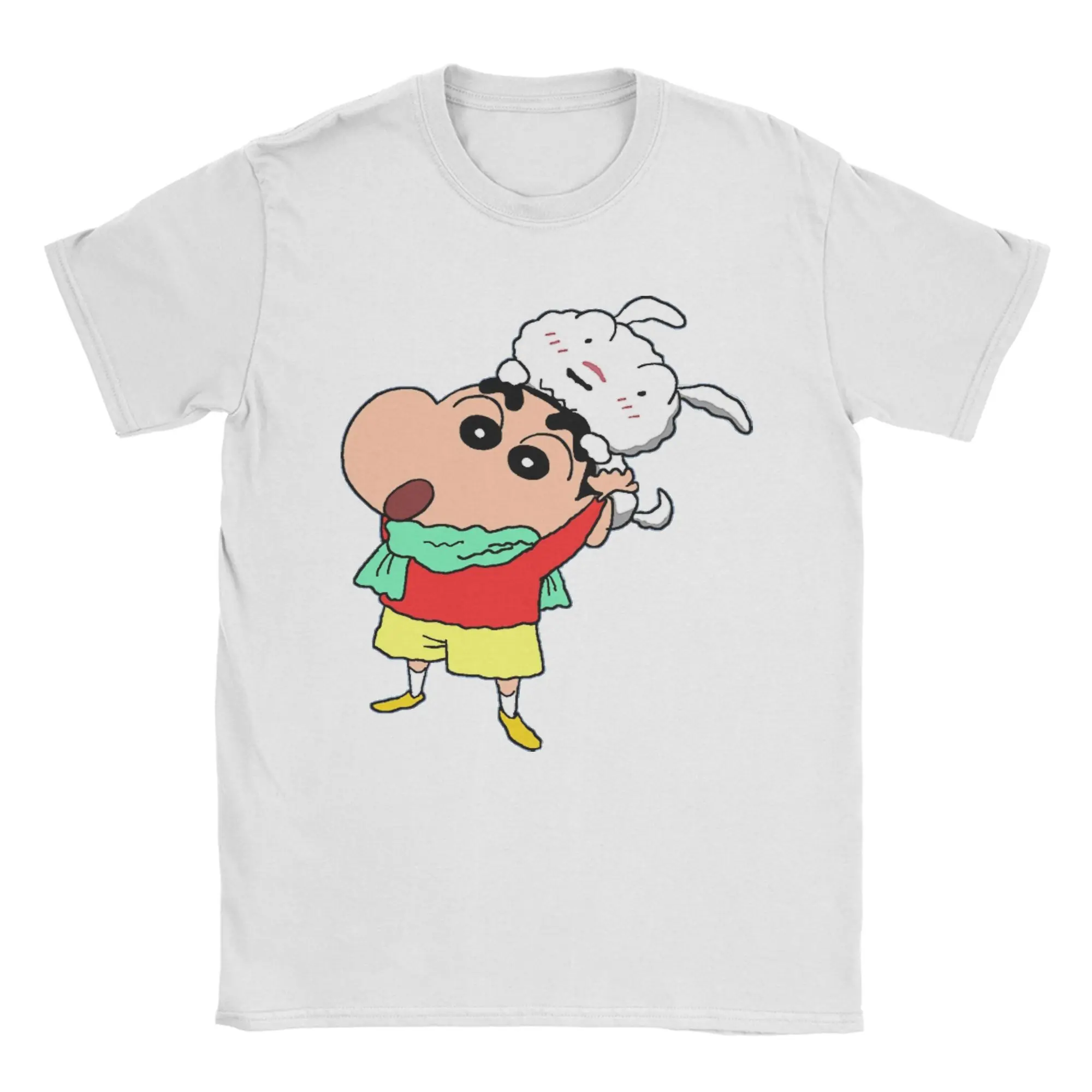 Funny Crayon Shin chan with shiro T-Shirt Unisex Round Neck Short Sleeve Tops  Cotton Summer TopsTops
