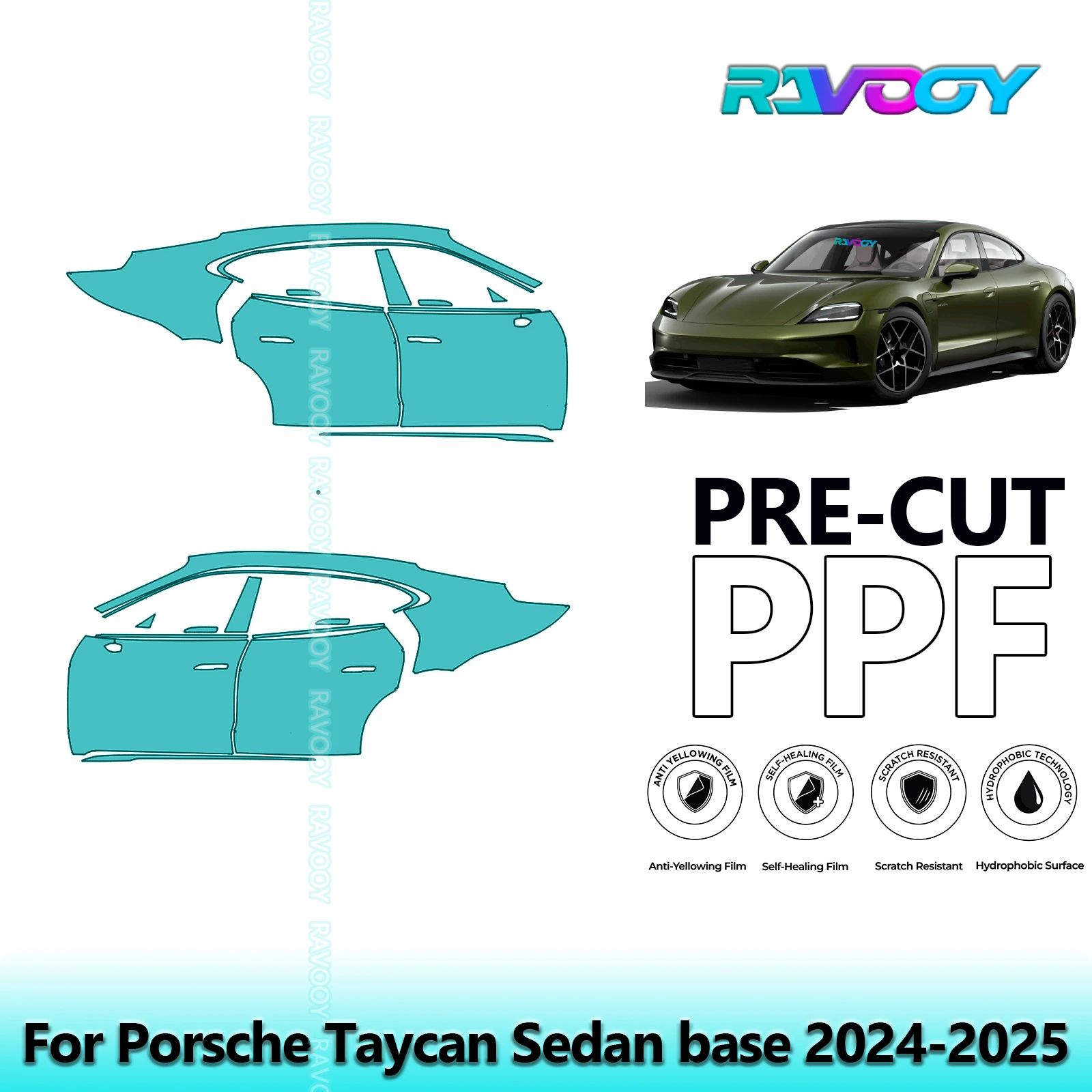 

For Porsche Taycan Sedan base 2024-2025 8.5mil Clear Matte Pre-Cut PPF Door & A/B Pillar Kit TPU Paint Protection Film Set