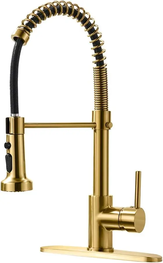 

Brushed Gold Kitchen Faucet with Pull Down Sprayer, Single Handle, 3-Way Setting, Easy Install