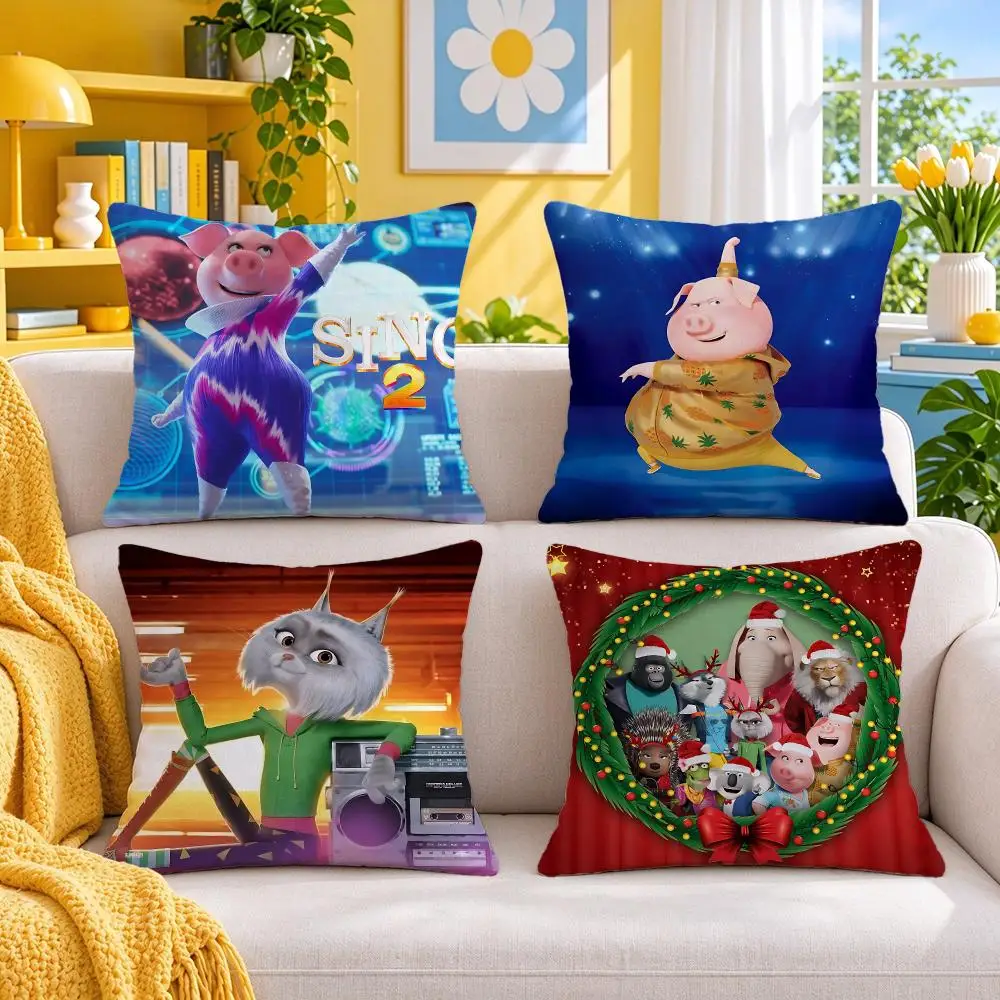 movie Sing Cushion Cover Throw Pillow Short Plush Fresh Bright Cushion for Bedroom Sofa Ornament Present Gift