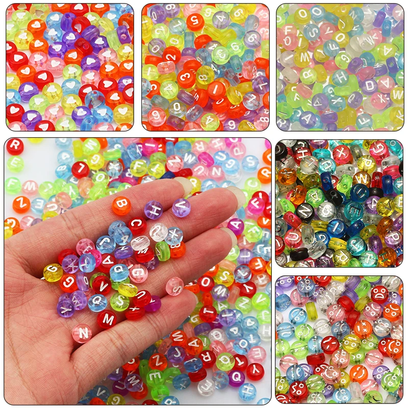 Flat Round Acrylic Beads Letters Beads Necklaces Bracelets 4x7mm Number Smiling Beads For Jewelry Making DIY Jewelry Accessories