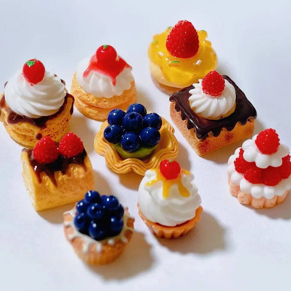 9Pcs 1/12 Scale Dollhouse Mini Dessert Set, Simulation Fruit Cake Fake Food, Mini Ornaments for Doll Kitchen Scene Layout Decor