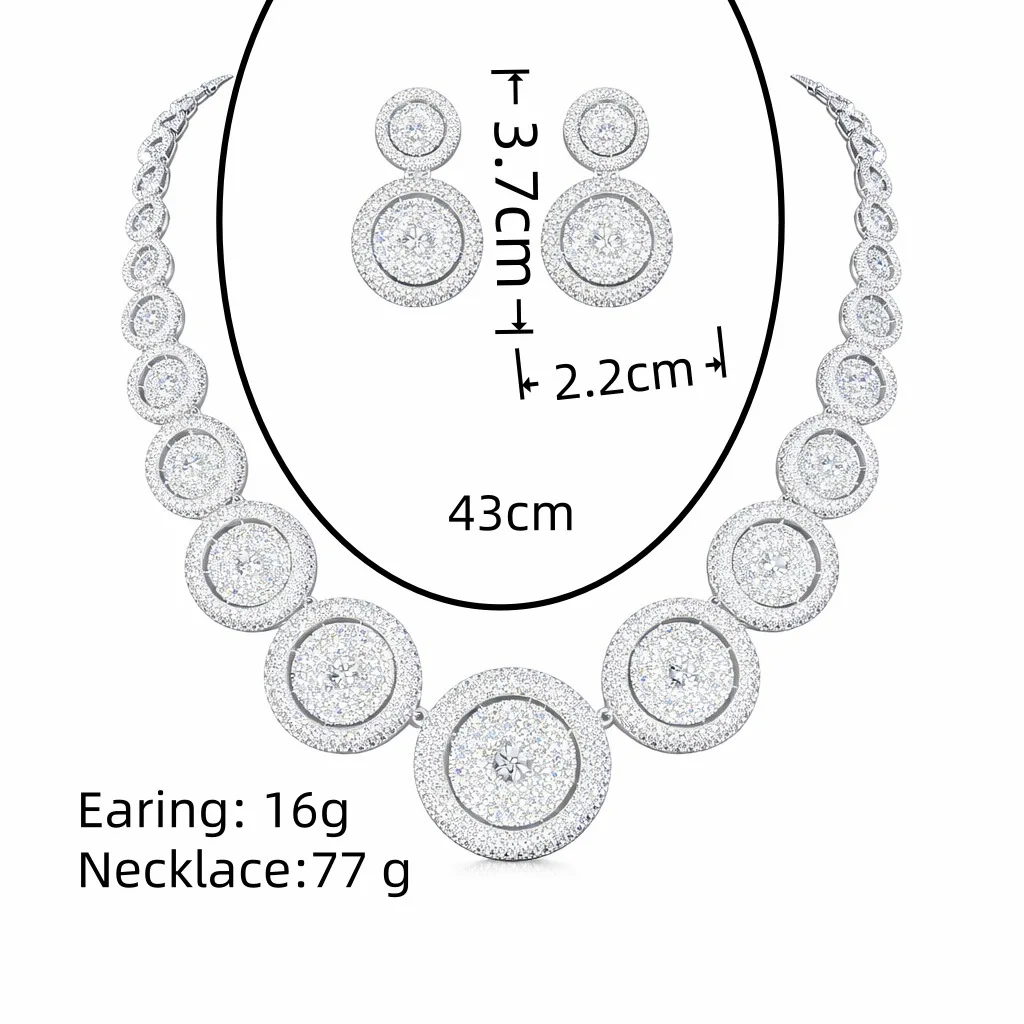 Astrology Disk Shiny Round Full Zircon Necklace Earrings Jewelry Set For Women Luxury Banquet Wedding Sparkling Jewelry Gift