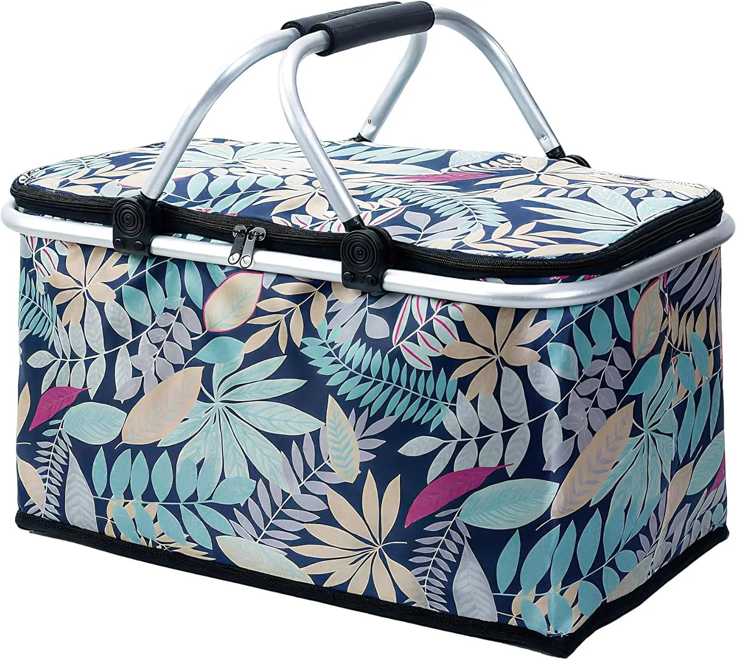 Insulated Picnic Basket, Folding Grocery Basket Insulated Cooler Bag, Collapsible Shopping Baskets with 25L Large Market Basket