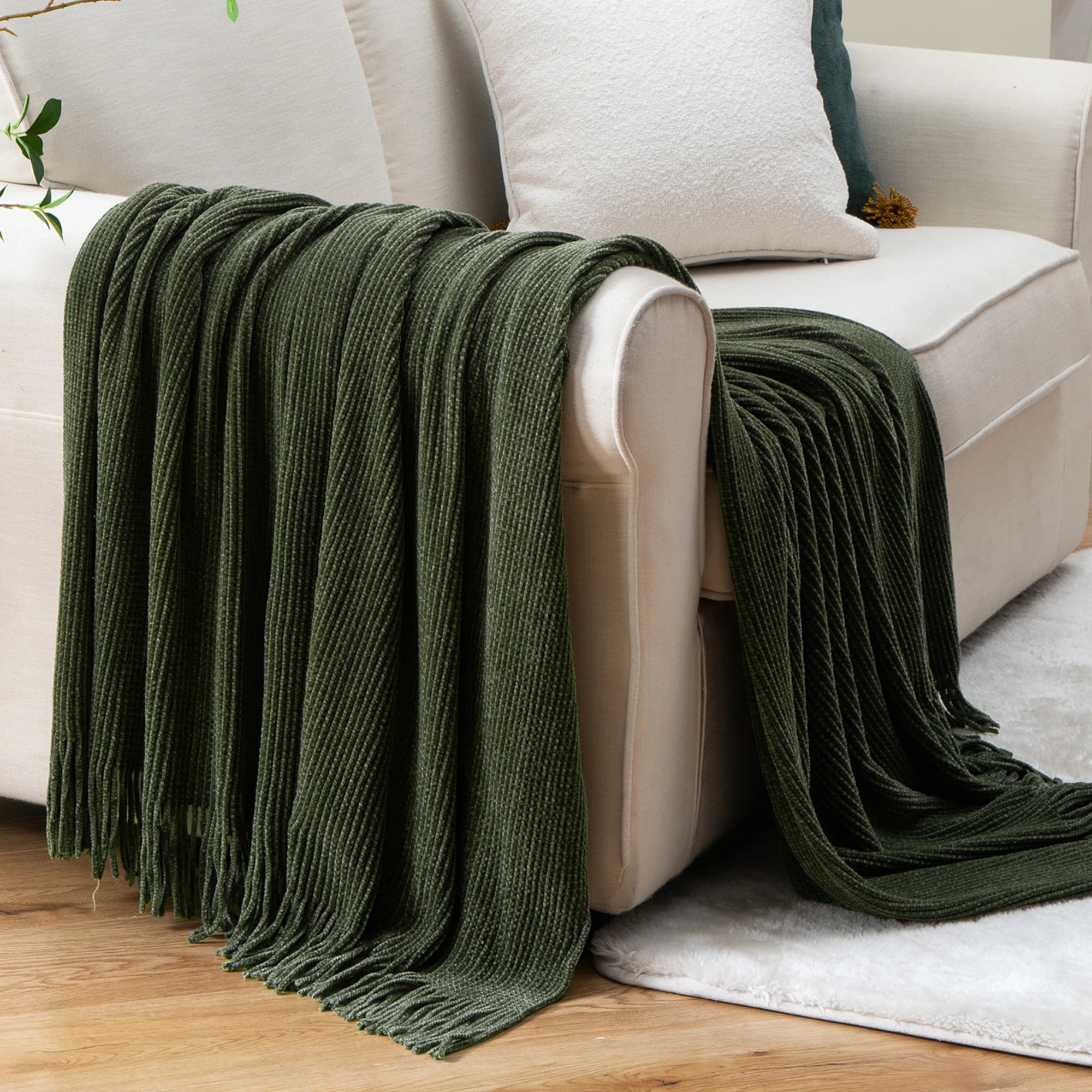 Battilo Chenille Knit Blankets with Tassels Caramel Plaid Throw Blanket for Bed Couch Decorative Sofa Blanket Bedroom Fall Decor