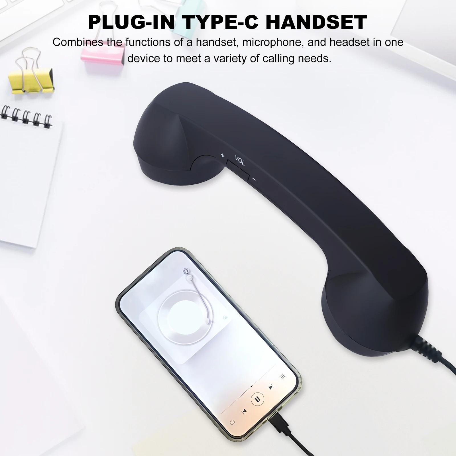 Retro Phone Handset Old Fashioned Wired Telephone Receiver with Mic & Volume Control Plug‑and‑Play Vintage Telephone Handset